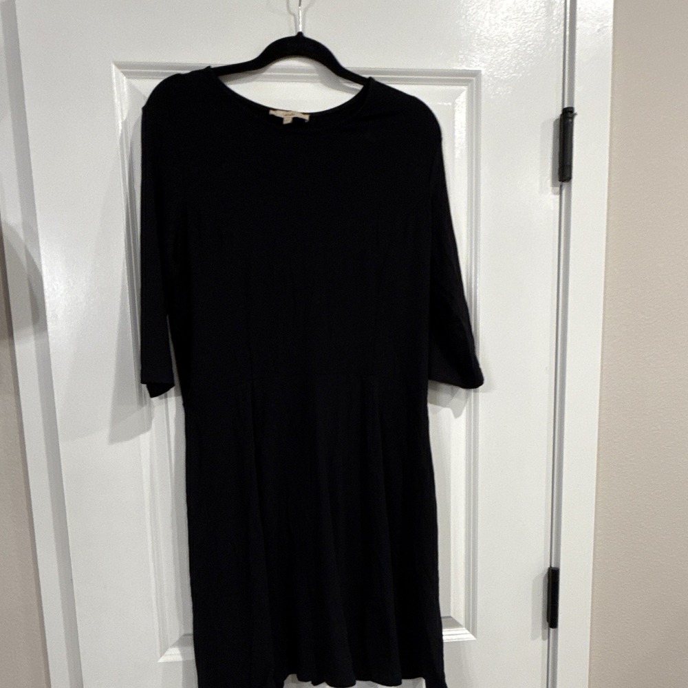 Lark & Ro Womens Black Fit & Flare Dress 3/4 Sleeve Midi Career Work Classic L